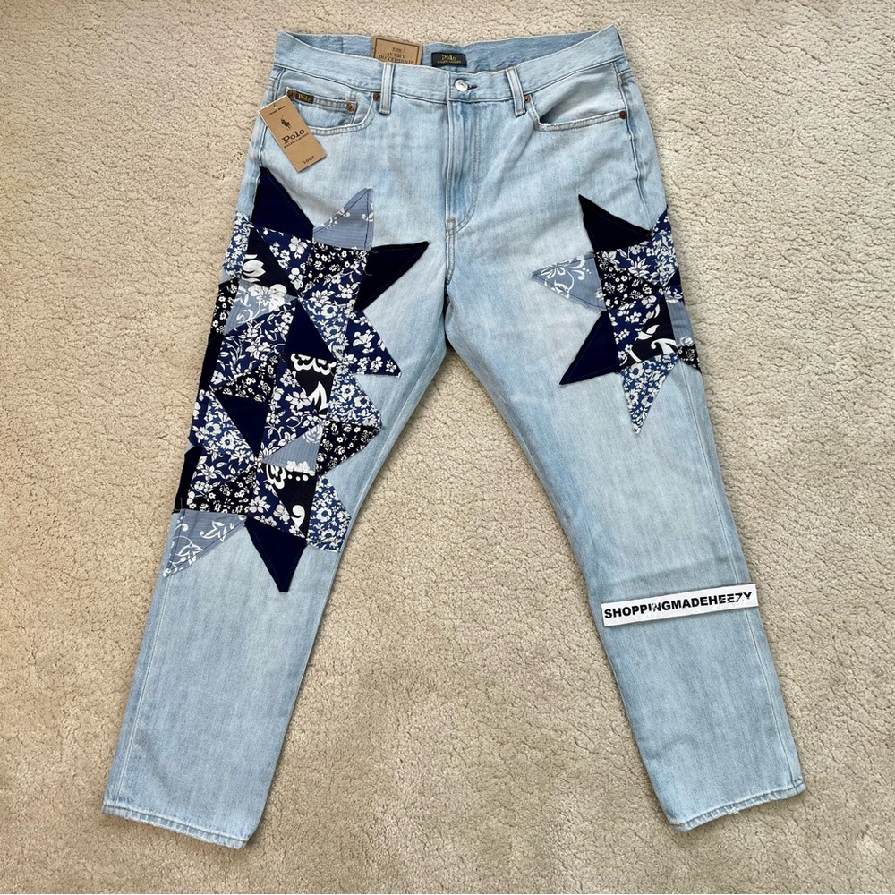 [30] POLO RALPH LAUREN KIPTON WASH Star Patchwork Avery Boyfriend Denim Jeans